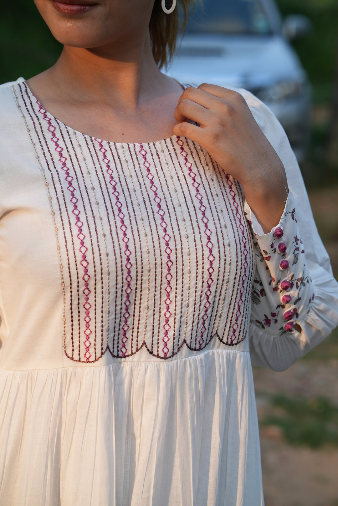 Fabricrush White Dress, Embroidery and Hand Block Printed Cotton Summer Dress, Comfort Wear, Midi Dress, Daily Comfort Wear, BO-HO Dress, Party Wear, Gift for her, gifts