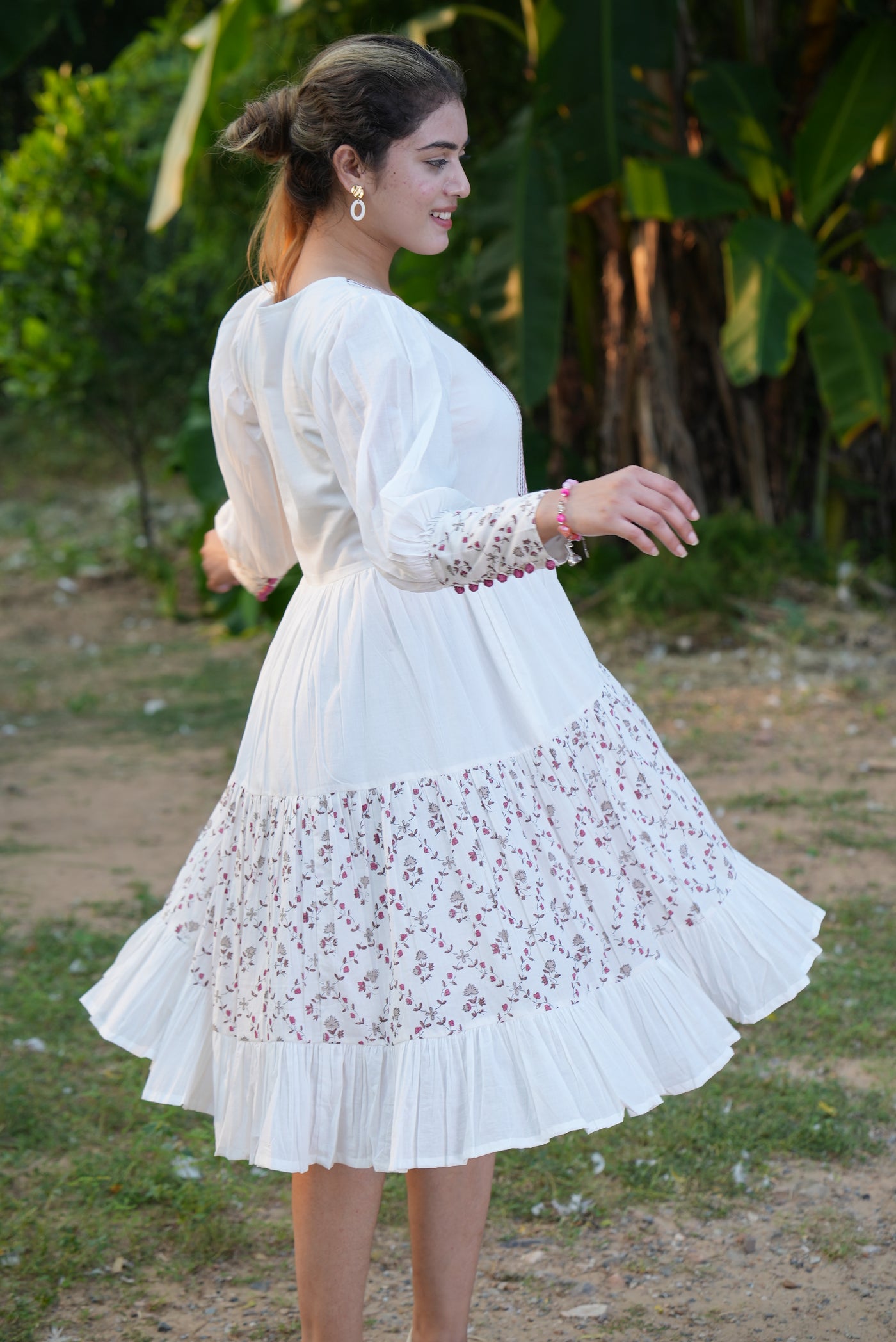 Fabricrush White Dress, Embroidery and Hand Block Printed Cotton Summer Dress, Comfort Wear, Midi Dress, Daily Comfort Wear, BO-HO Dress, Party Wear, Gift for her, gifts, Halloween, Christmas, Thanksgiving