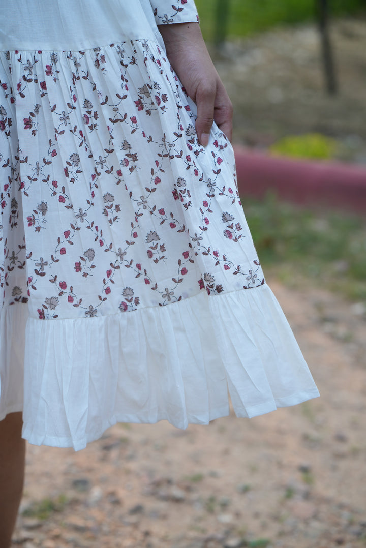 Fabricrush White Dress, Embroidery and Hand Block Printed Cotton Summer Dress, Comfort Wear, Midi Dress, Daily Comfort Wear, BO-HO Dress, Party Wear, Gift for her, gifts