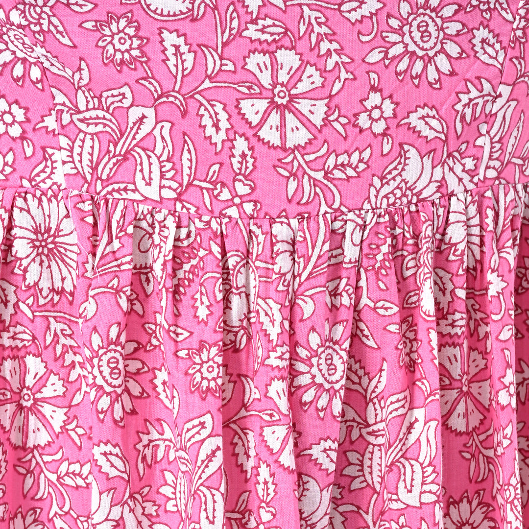 Pink Floral Cotton Strapless Co-Ord Set – Summer Tube Top with Pants
