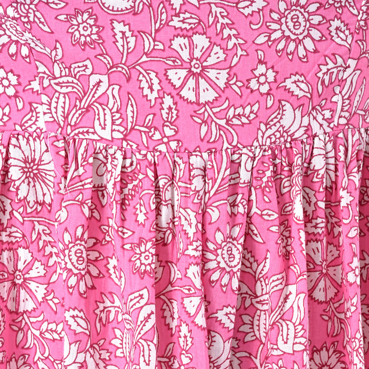 Pink Floral Cotton Strapless Co-Ord Set – Summer Tube Top with Pants