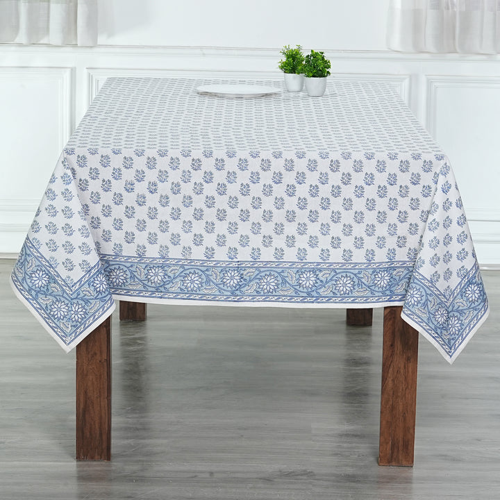 Fabricrush Tablecloth, Sky and Beau Blue Indian Hand Block Floral Printed Cotton Table Cover, Table Top, French Tablecloth, Wedding Home Garden Outdoor, Gift for her, gifts, Valentine's day, Spring, Easter