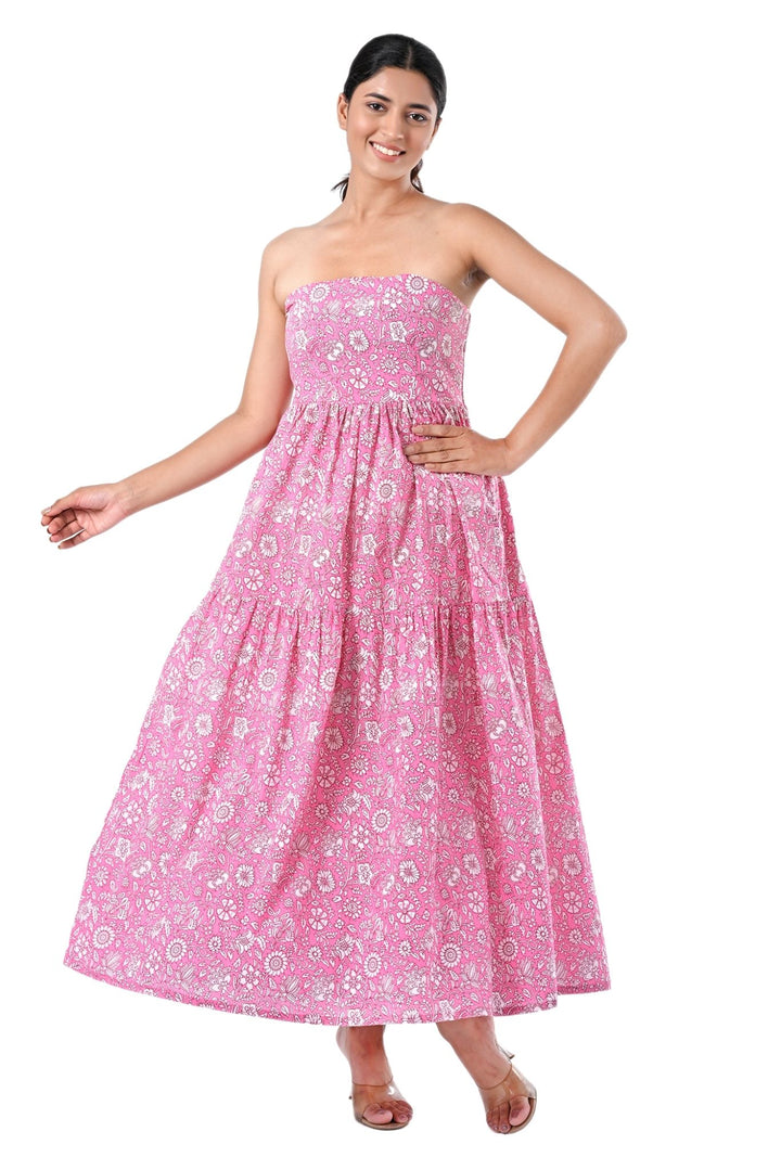Pink Floral Cotton Strapless Co-Ord Set – Summer Tube Top with Pants