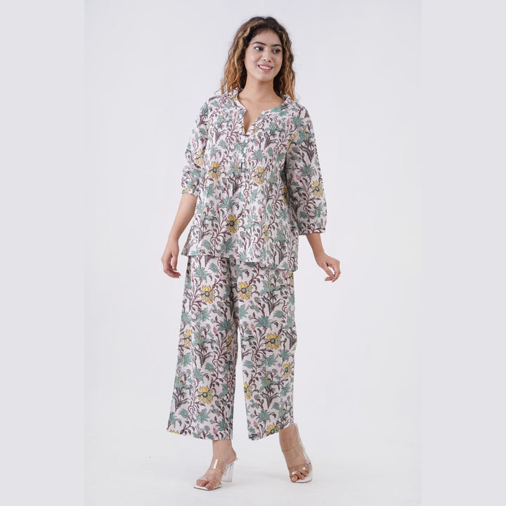 Floral Cotton Lounge Set – Sunflower Vine Print