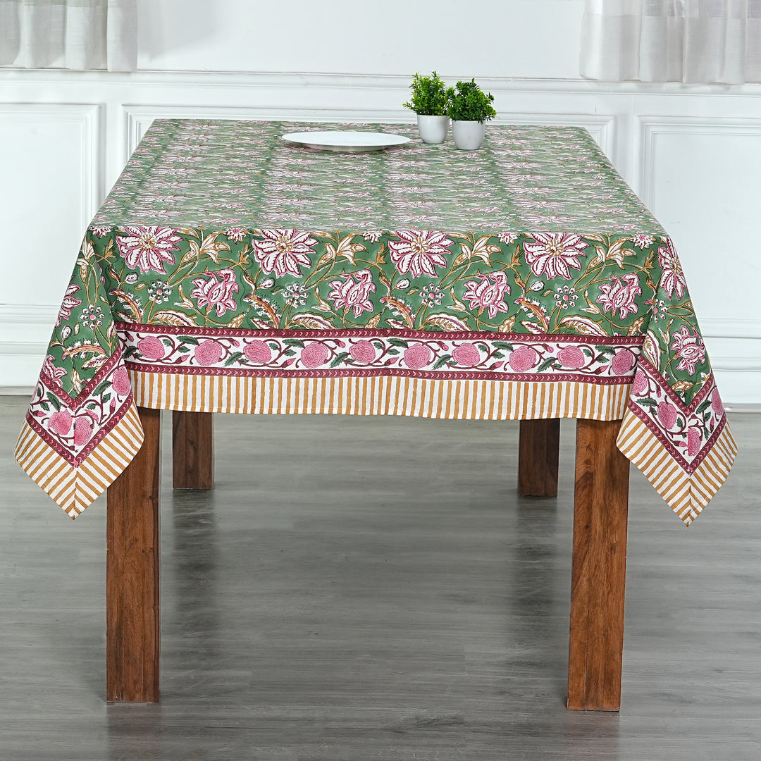 Fabricrush Hunter Green Indian Floral Hand Block Print Cotton Tablecloth, Dining Table Cover for Farmhouse Party Wedding Home Housewarming Baby Shower, Custom Table Cloth, Gift for her, gifts, Valentine's day, Spring, Easter