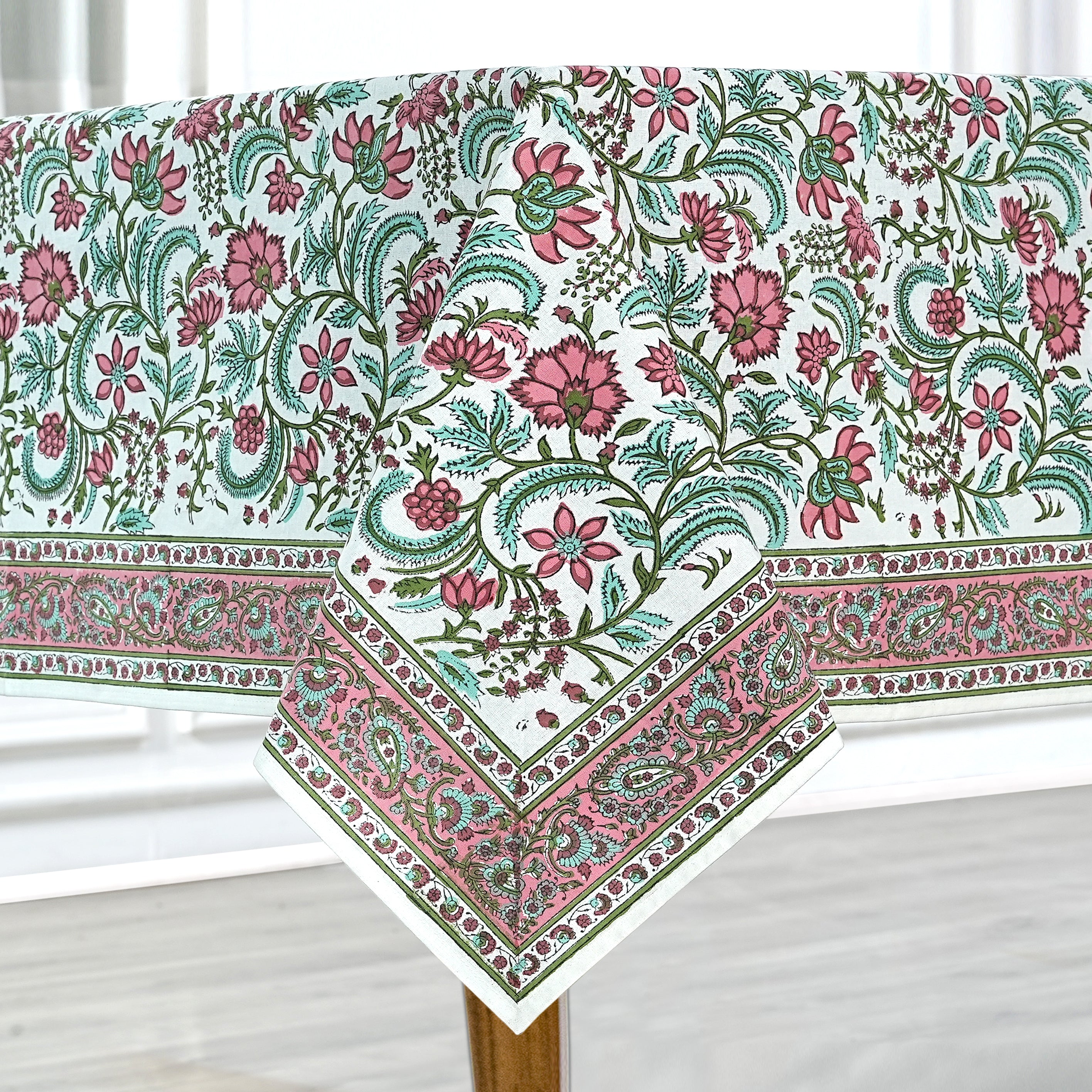 Tulip Pink, Mint Green Tablecloth