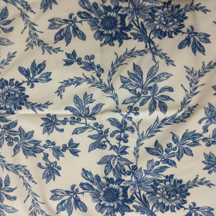 Fabricrush Incremental Blue and White Indian Floral Printed 100% Pure Cotton Cloth, Fabric for Curtains, Upholstery Fabric, Fabric by the Yard, Curtain, Valentine's day, Spring, Easter