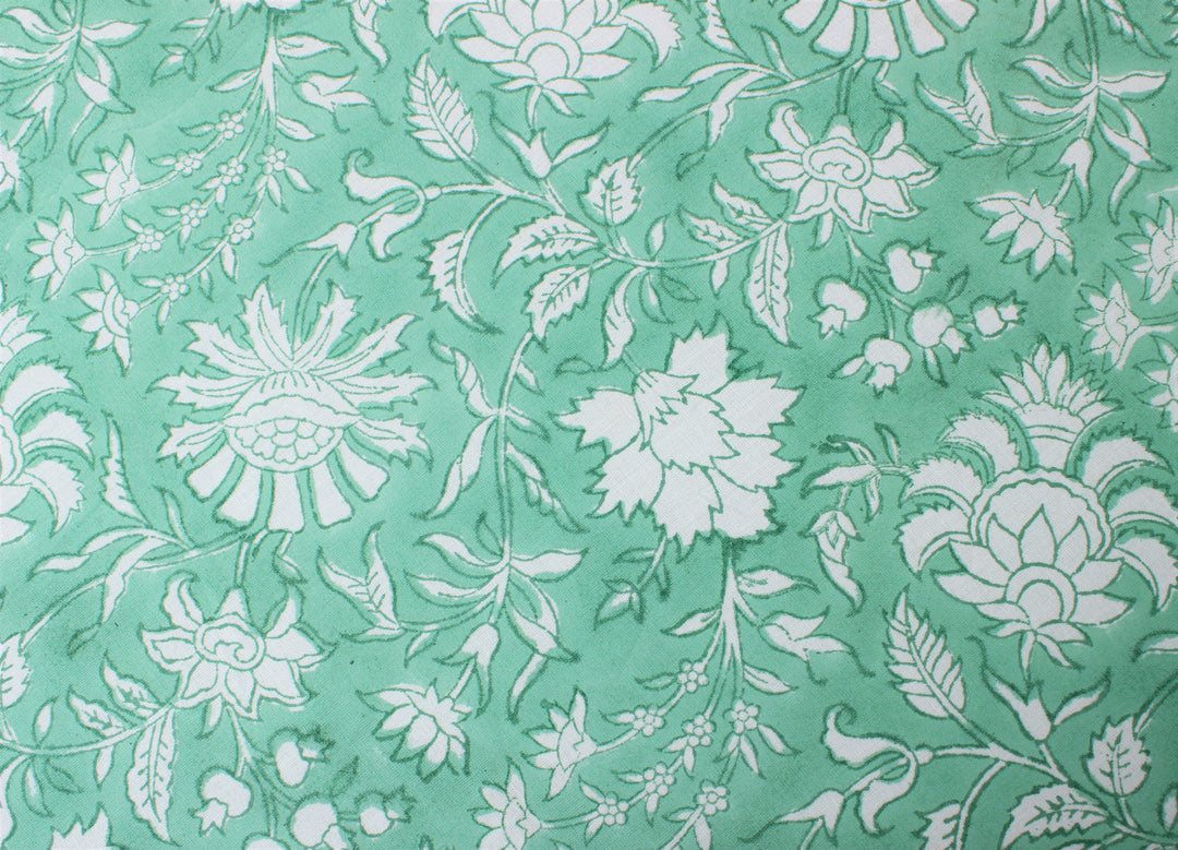 Fabricrush Mint Green Indian Hand Block Floral Printed Cotton Round Tablecloth, Outdoor Garden and Decor, Home Decor and Gifts, Gift for her, gifts, Valentine's day,  Easter, Spring