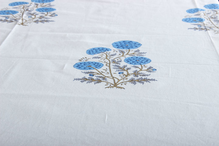 Lapis Blue White Base Indian Floral Hand Block Printed Cotton Tablecloth