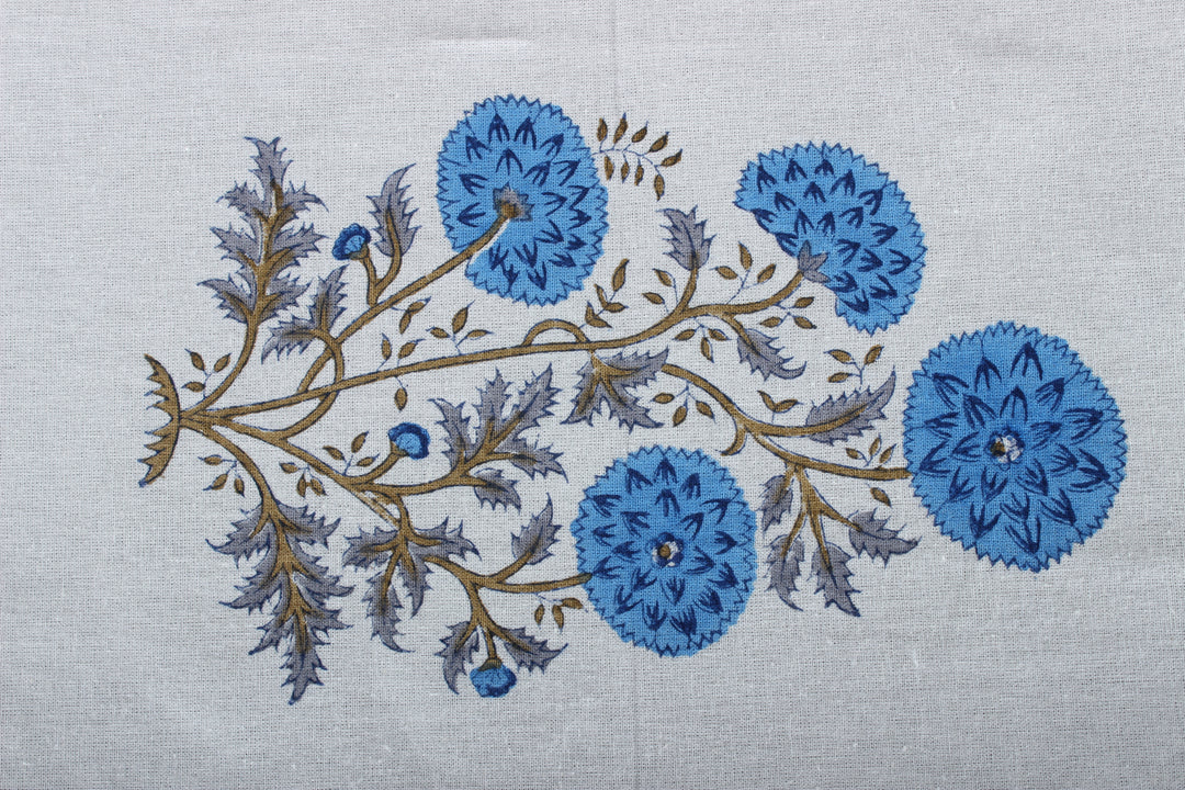 Lapis Blue White Base Indian Floral Hand Block Printed Cotton Tablecloth