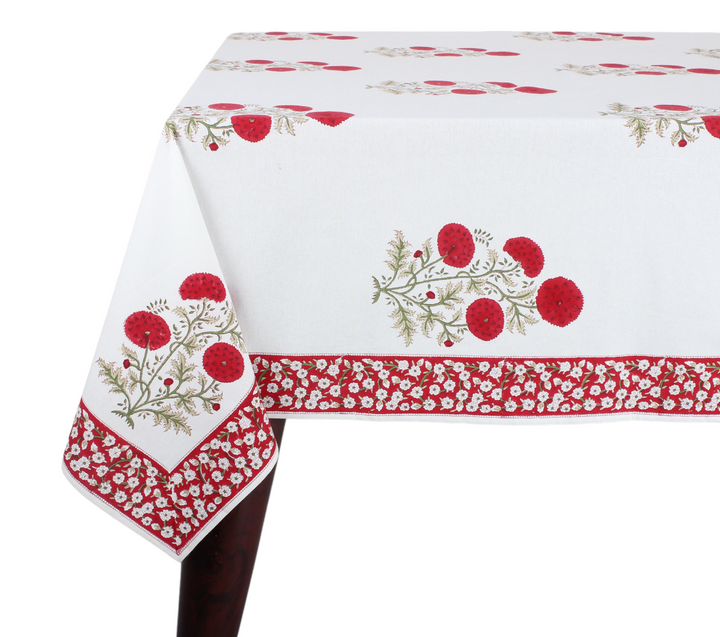 Fabricrush Red and Green Christmas Buta Cotton Hand Block Print Tablecloth Dinning Table Cover, Gift for her, gifts, Christmas