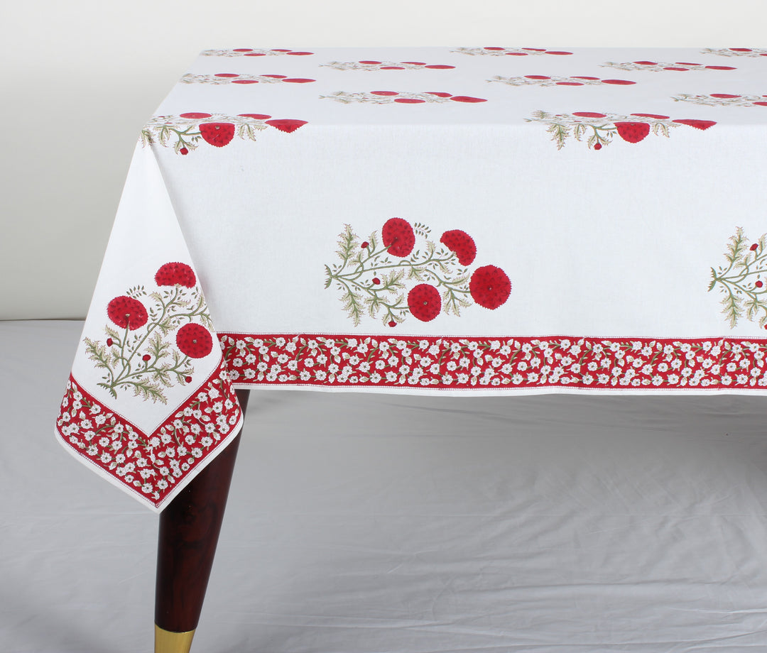 Fabricrush Red and Green Christmas Buta Cotton Hand Block Print Tablecloth Dinning Table Cover, Gift for her, gifts, Christmas