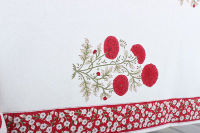 Fabricrush Red and Green Christmas Buta Cotton Hand Block Print Tablecloth Dinning Table Cover, Thanks Giving Table Christmas Farmhouse Buffet Wedding Tablecloth