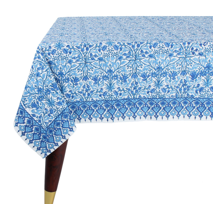 Dark Royal Blue Indian Floral Hand Block Printed Cotton Tablecloth