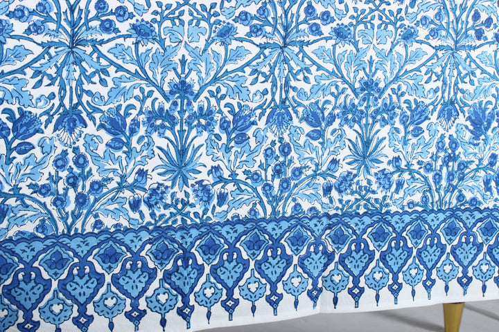 Dark Royal Blue Indian Floral Hand Block Printed Cotton Tablecloth