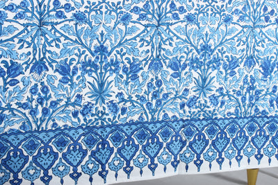 FABRICRUSH Dark Royal Blue Rectangle 100% Cotton Hand Block Print Tablecloth Washable Halloween Tablecloth