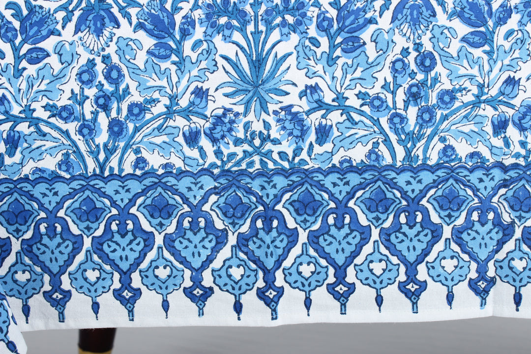 Dark Royal Blue Indian Floral Hand Block Printed Cotton Tablecloth