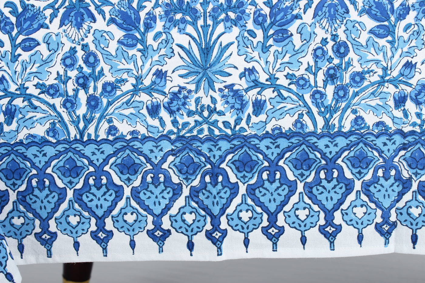 FABRICRUSH Dark Royal Blue Rectangle 100% Cotton Hand Block Print Tablecloth Washable Halloween Tablecloth