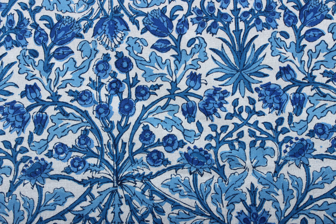 Dark Royal Blue Indian Floral Hand Block Printed Cotton Tablecloth