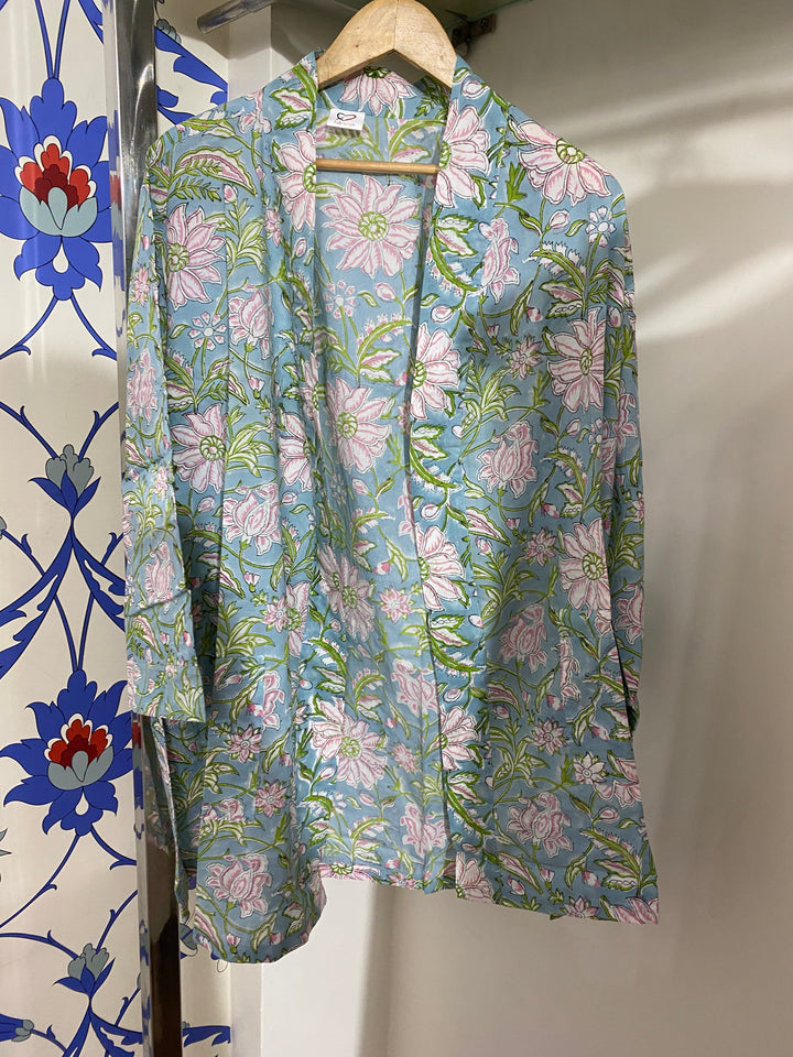 Ice Blue V Neckline Short Kimono