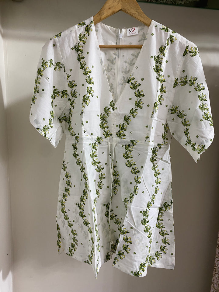 White Meadow Green Leaf Jump Suit