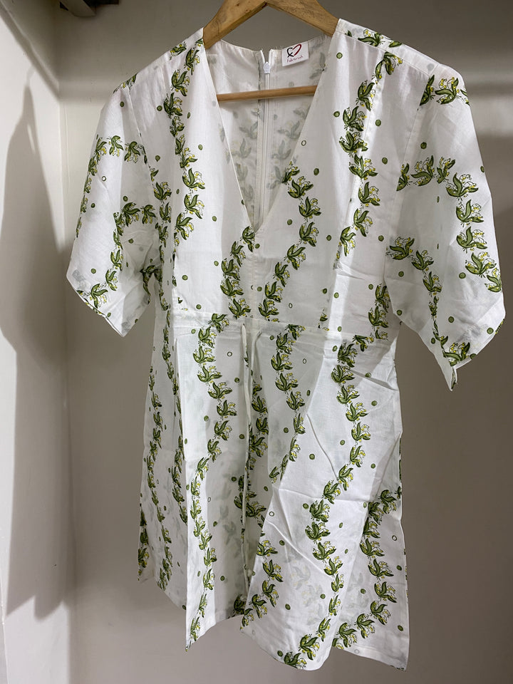 White Meadow Green Leaf Jump Suit