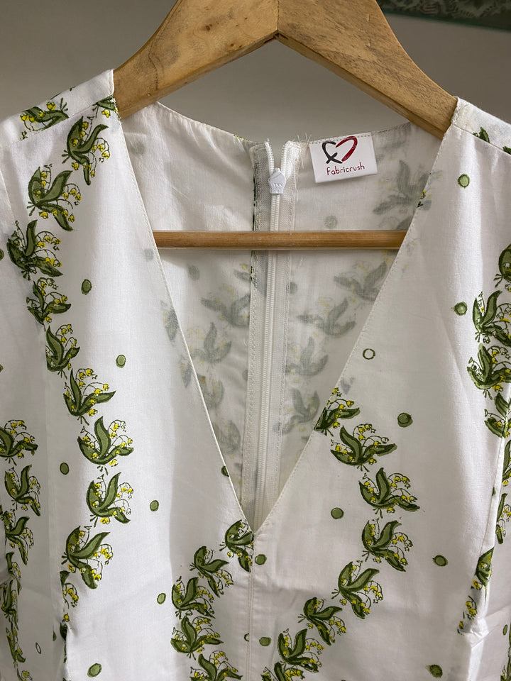 White Meadow Green Leaf Jump Suit