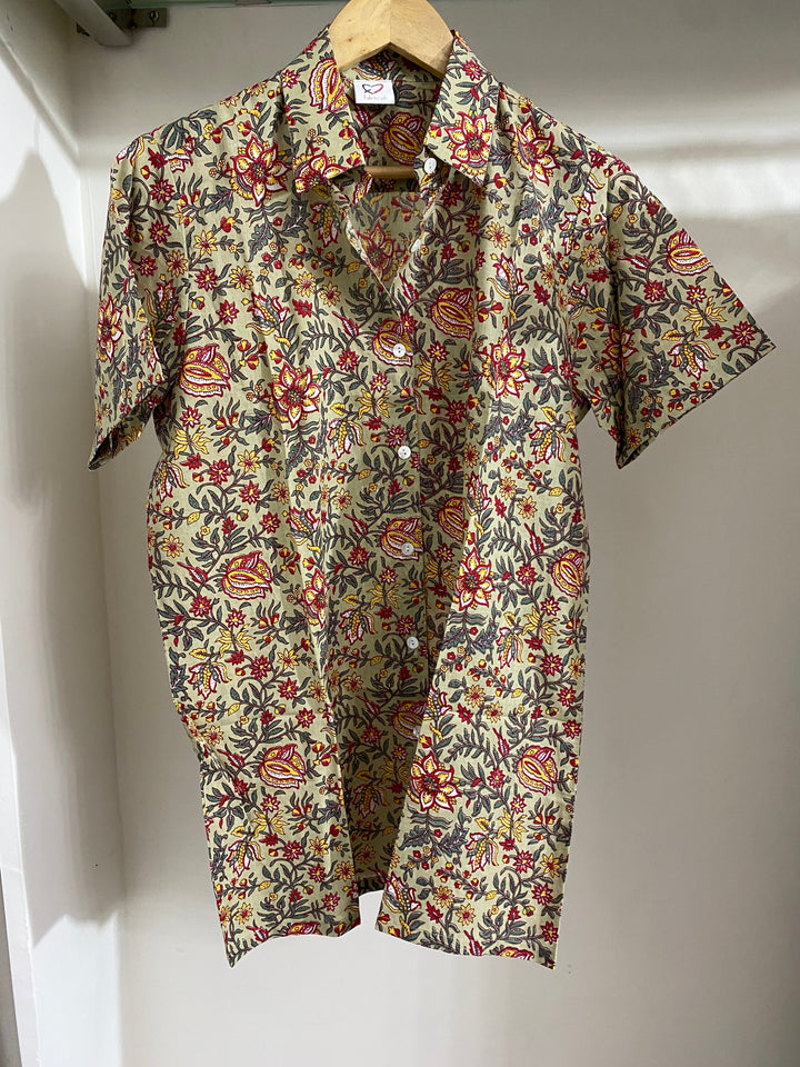 Light Green Floral Cotton Shirt