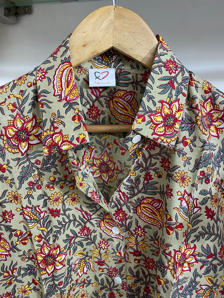 Light Green Floral Cotton Shirt