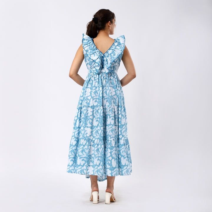 Boho Floral Ruffle Maxi Dress with Pockets