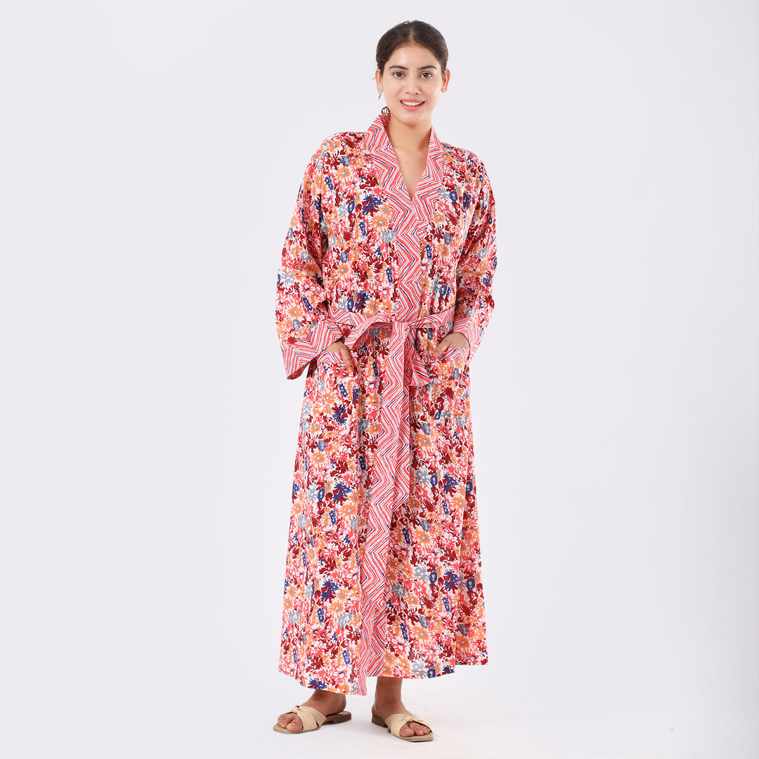 Multicolor Pink Floral Print Cotton Kimono Product Image 1