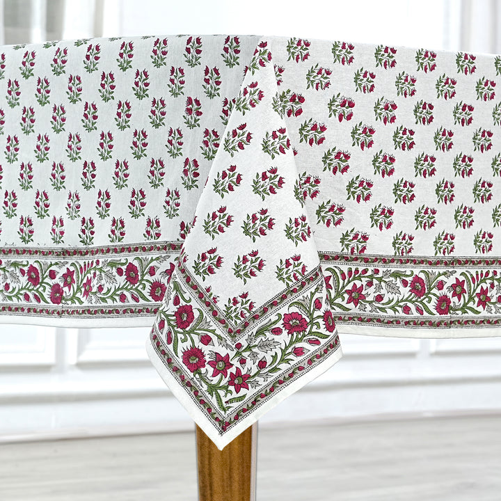 Marmalade Indian Floral Hand Block Printed Cotton Tablecloth