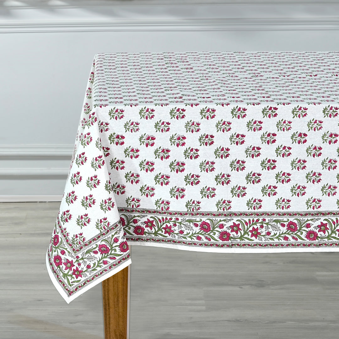 Marmalade Indian Floral Hand Block Printed Cotton Tablecloth