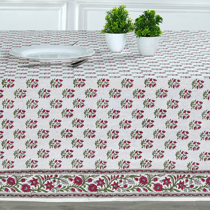 Marmalade Indian Floral Hand Block Printed Cotton Tablecloth