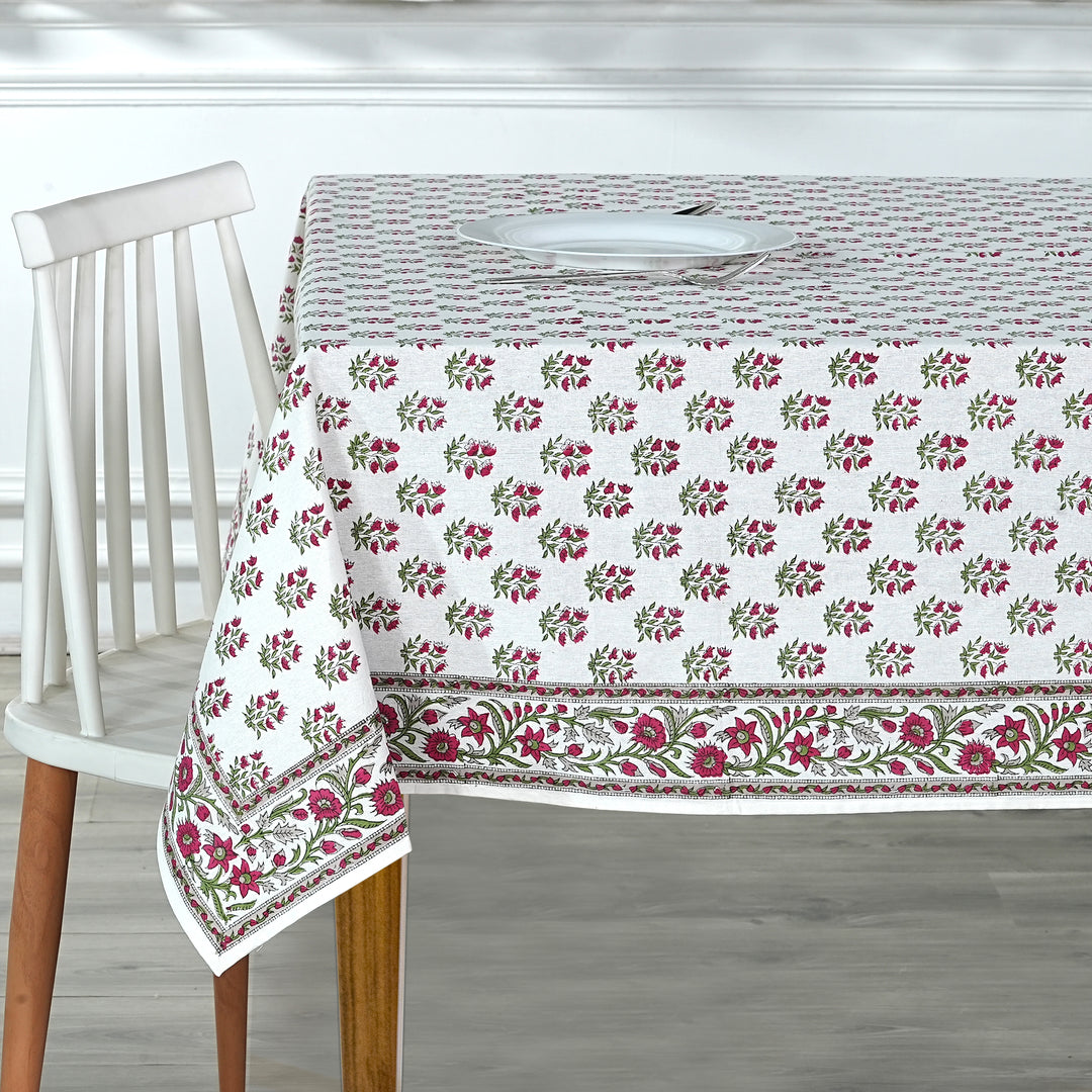 Marmalade Indian Floral Hand Block Printed Cotton Tablecloth