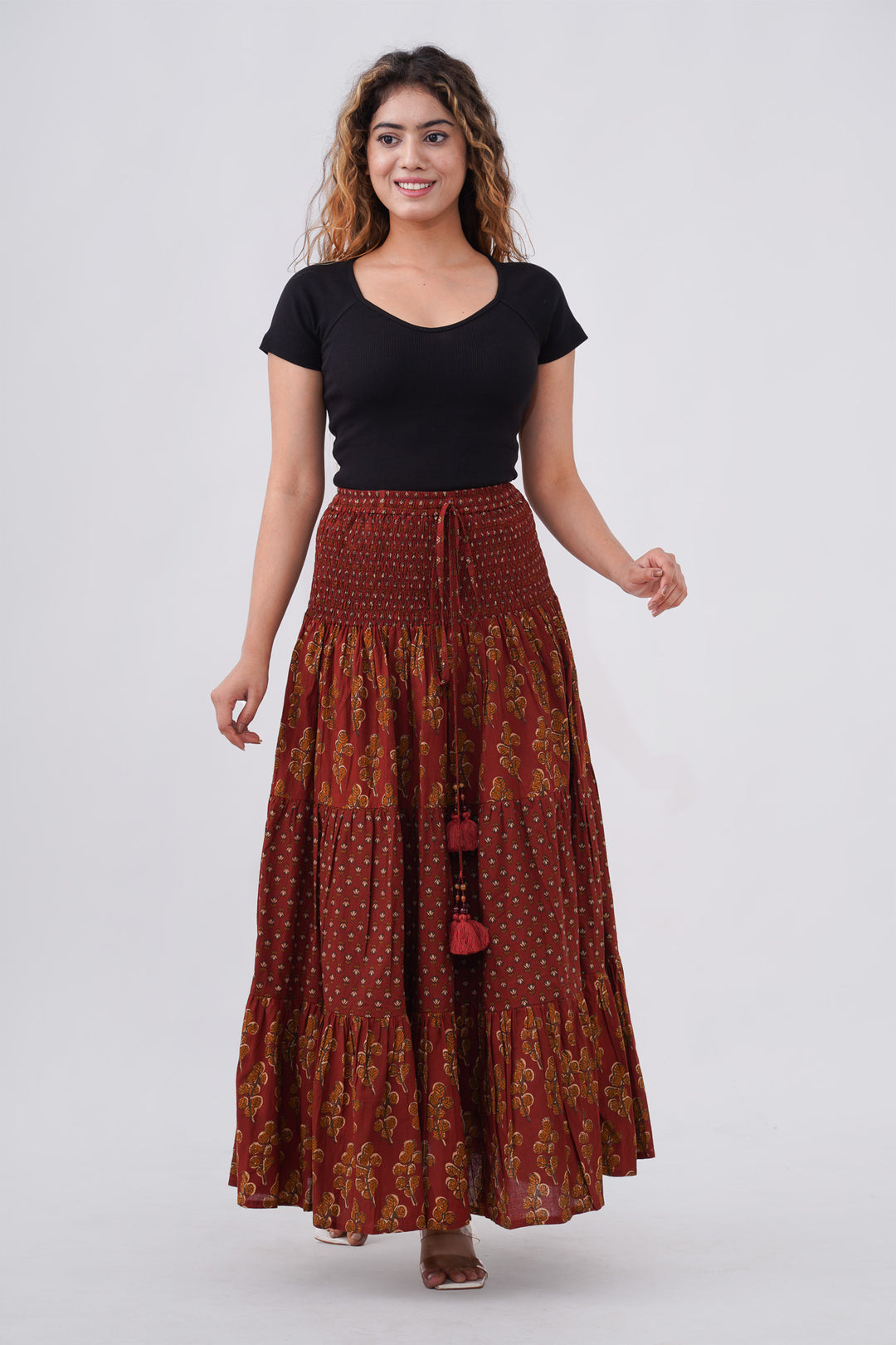 Fabricrush Skirt Indian Floral Hand Printed Cotton Summer Skirt, Wedding Skirt, Comfort Wear, Long Skirt, Daily Wear