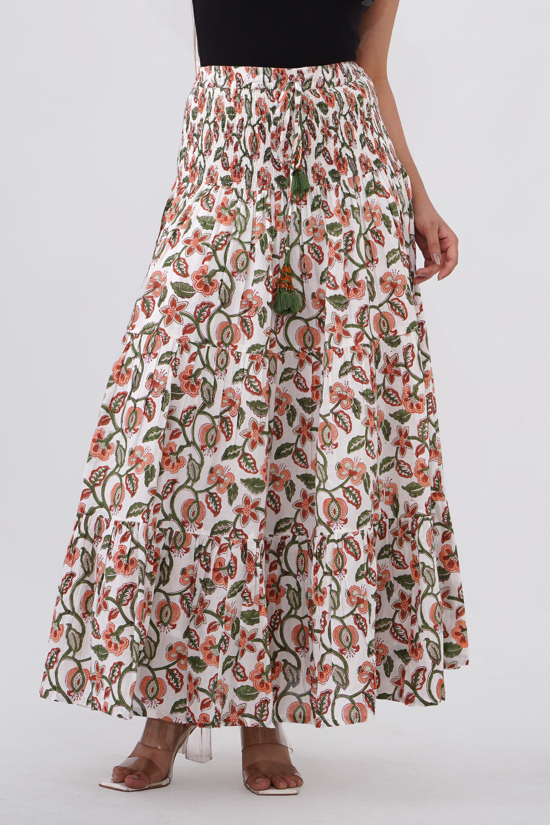 Fabricrush Skirt Indian Floral Hand Printed Cotton Summer Skirt, Wedding Skirt, Comfort Wear, Long Skirt, Daily Wear