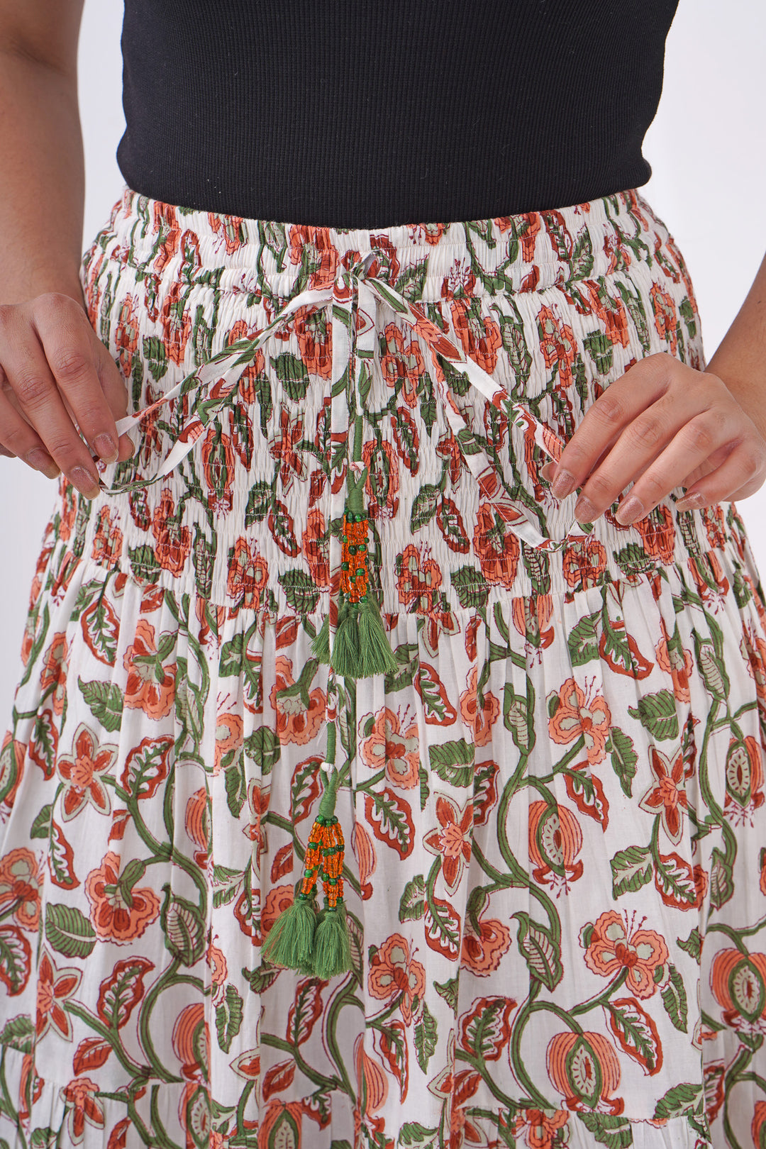 Fabricrush Skirt Indian Floral Hand Printed Cotton Summer Skirt, Wedding Skirt, Comfort Wear, Long Skirt, Daily Wear