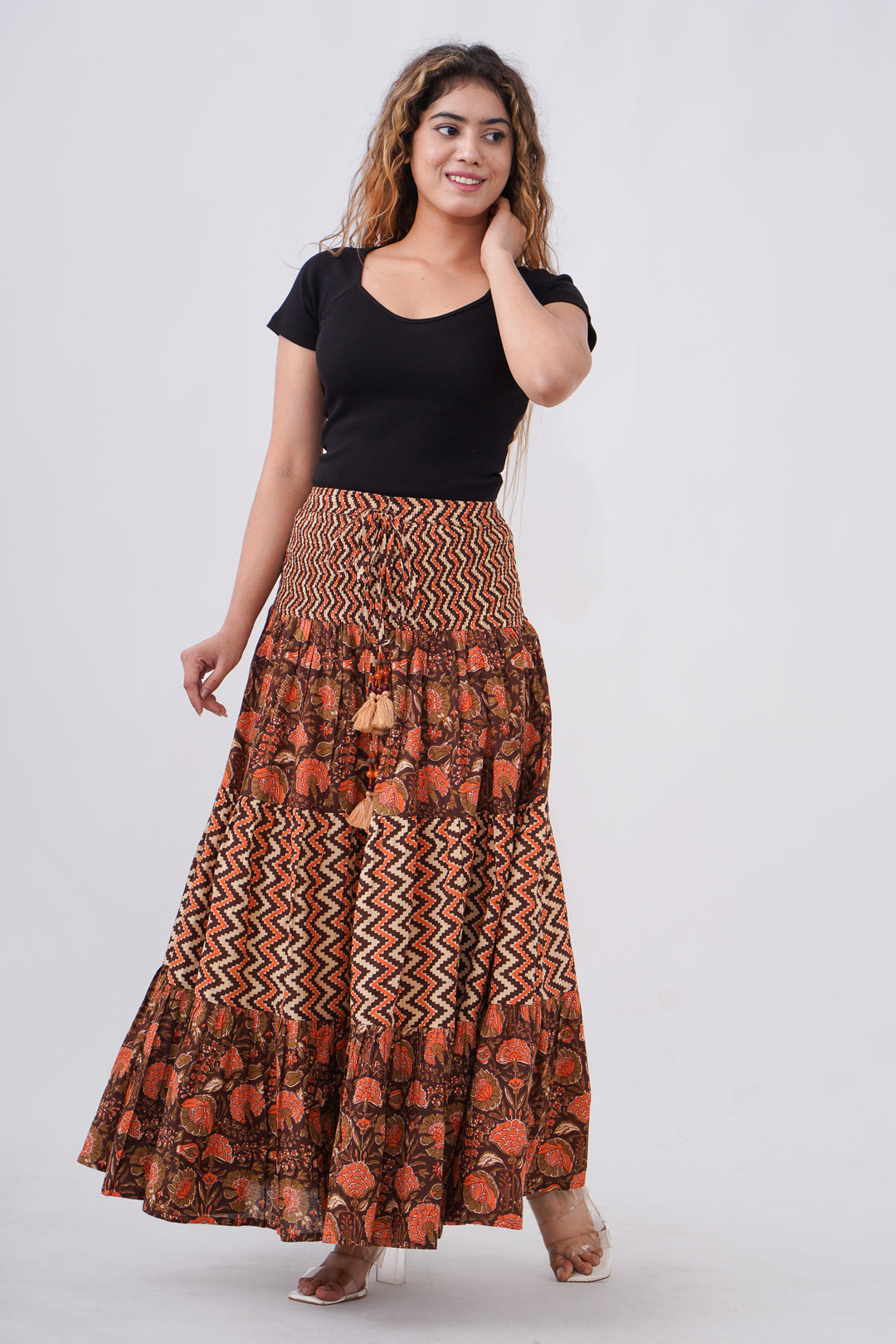 Fabricrush Skirt Indian Floral Hand Printed Cotton Summer Skirt, Wedding Skirt, Comfort Wear, Long Skirt, Daily Wear