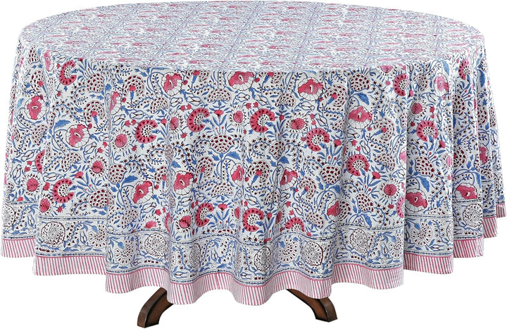 Pigeon Blue and Flamingo Pink Round Tablecloth