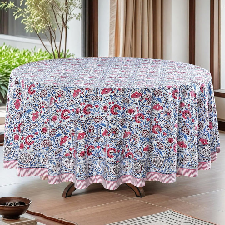 Pigeon Blue and Flamingo Pink Round Tablecloth
