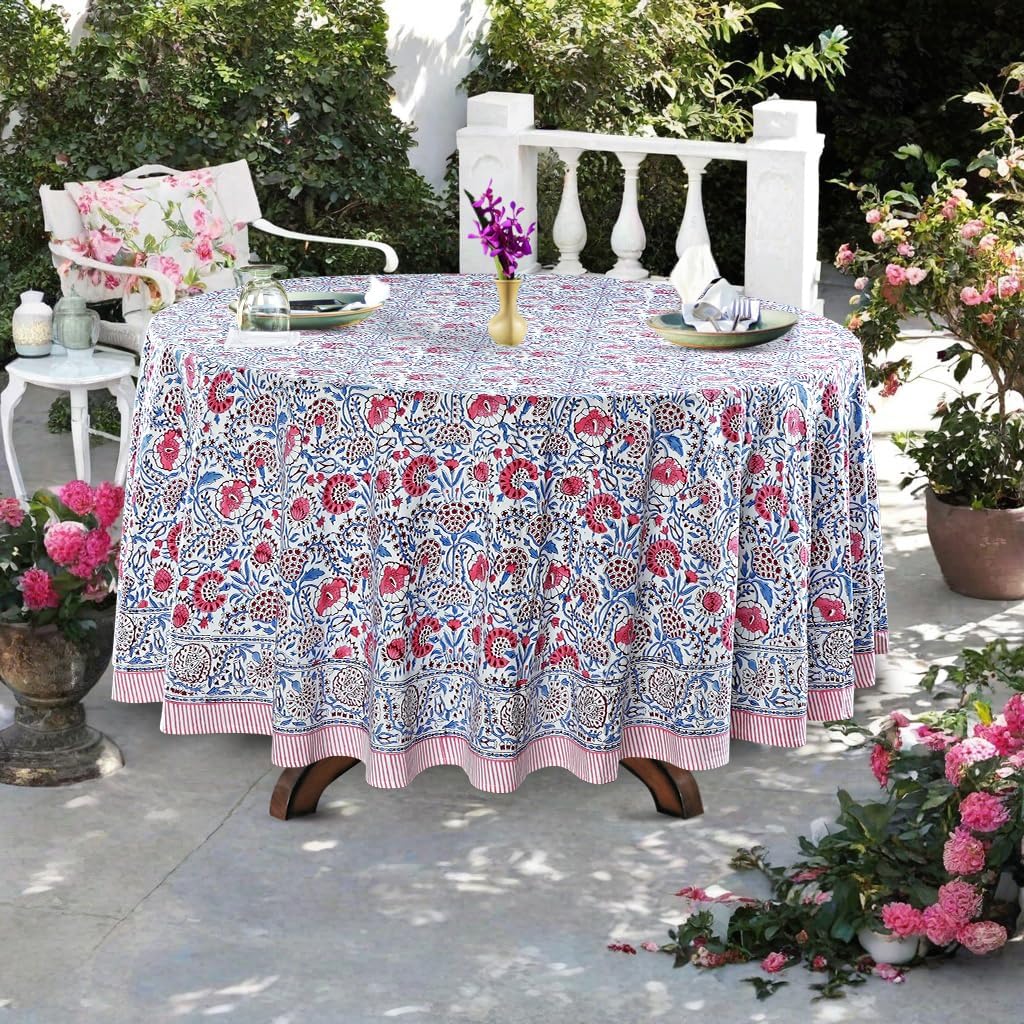 Pigeon Blue and Flamingo Pink Round Tablecloth