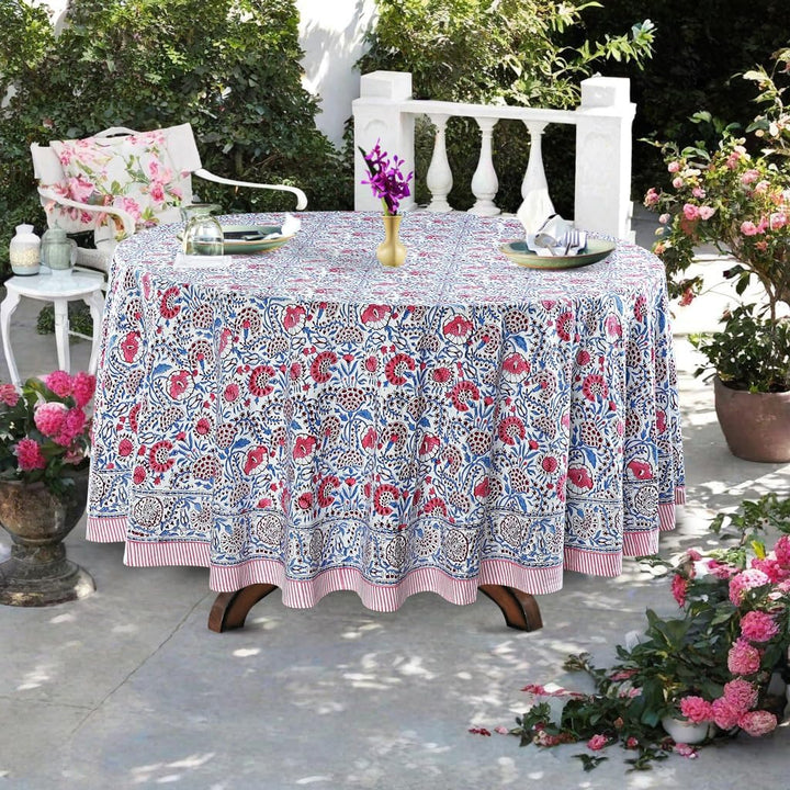 Pigeon Blue and Flamingo Pink Round Tablecloth
