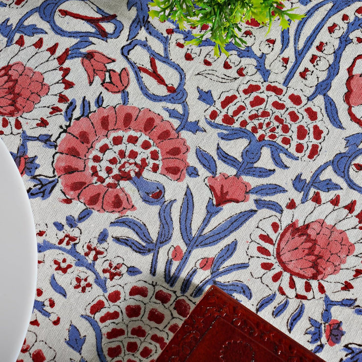 Pigeon Blue and Flamingo Pink Round Tablecloth
