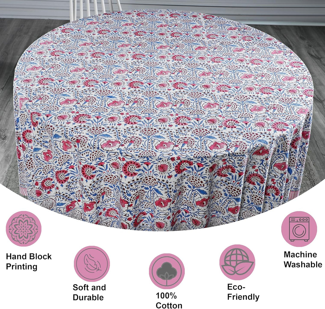 Pigeon Blue and Flamingo Pink Round Tablecloth