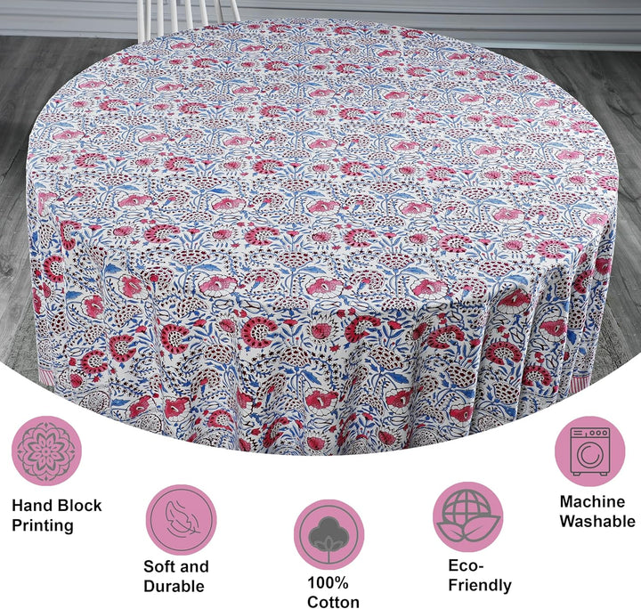 Pigeon Blue and Flamingo Pink Round Tablecloth