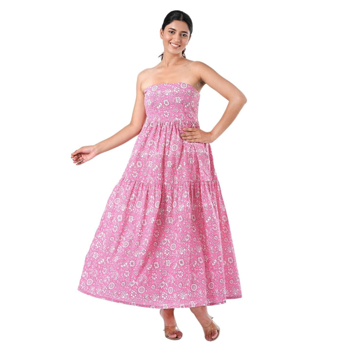 Pink Floral Cotton Strapless Co-Ord Set – Summer Tube Top with Pants