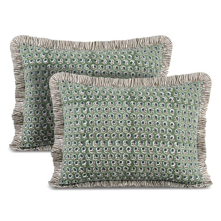 Basil Green Ruffle 20x26 Inches Sham Pillow Covers Product Image 1
