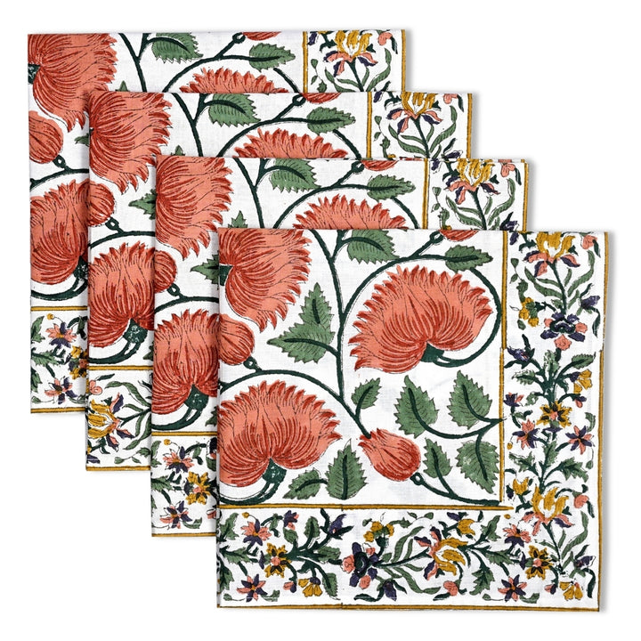 Burnt Orange, Coral & Turquoise Green Border Napkins