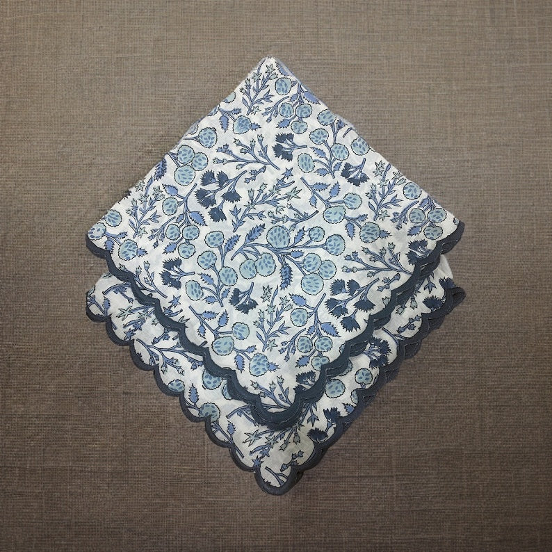 Denim and Baby Blue Scallop Embroidery Napkins
